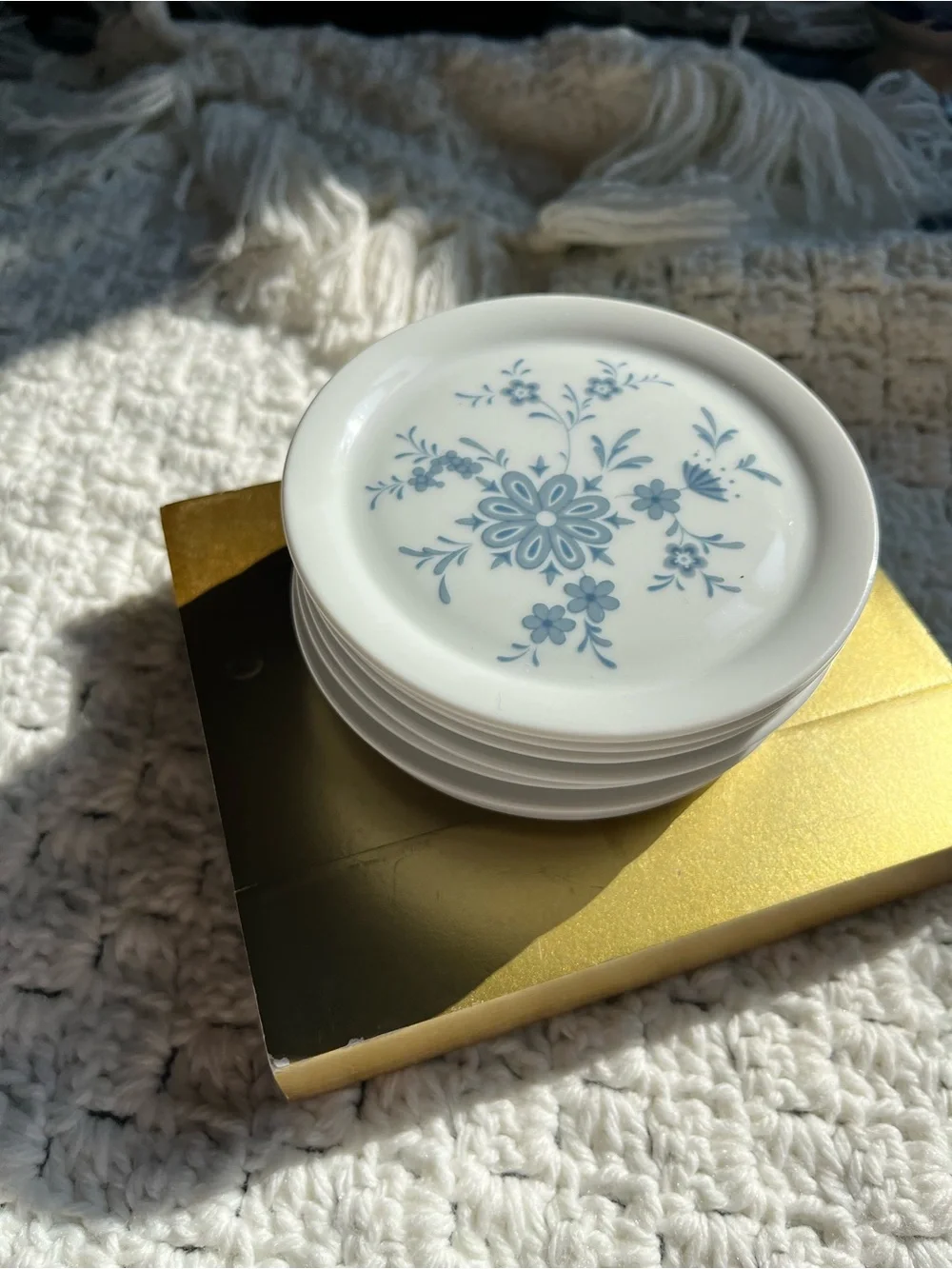 Blue Floral Porcelain Coasters (Set) Bavaria, W. Germany